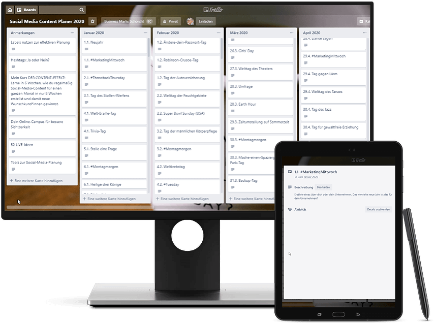 social media ideen für selbstständige trello board 2020