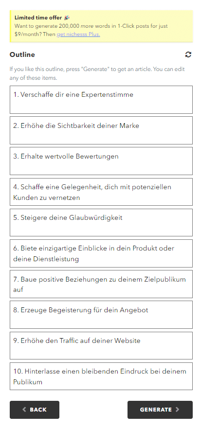 Gliederung schreiben lassen mit AI Tool Nichess