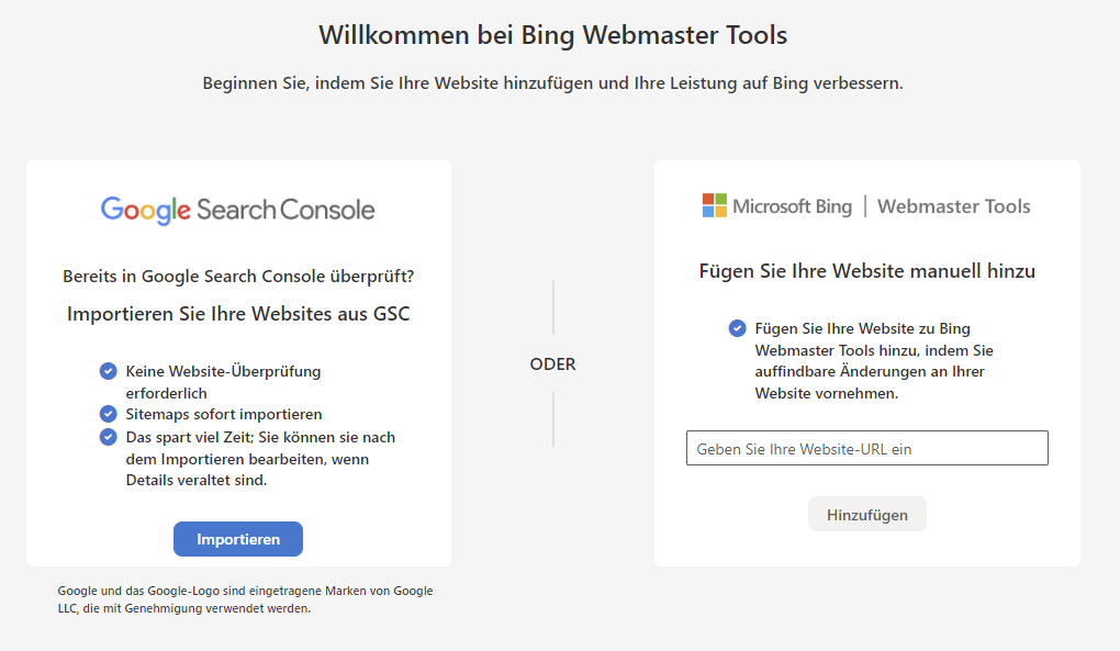 google search console zu bing webmaster tools importieren