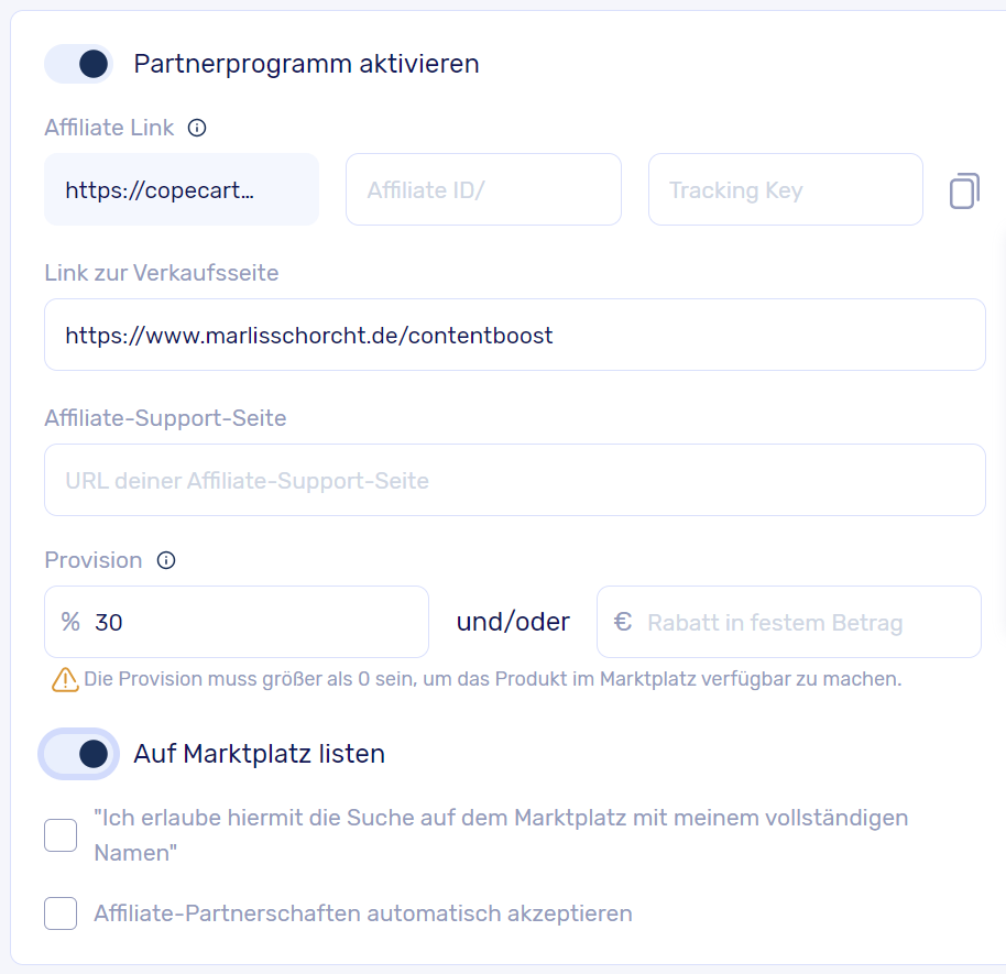 partnerprogramm einrichten bei copecart